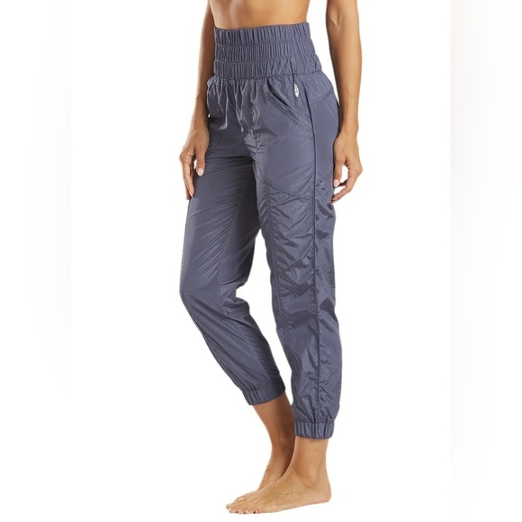 Free People movement The Way Home nylon high rise smocked Joggers purple grey - Picture 1 of 9